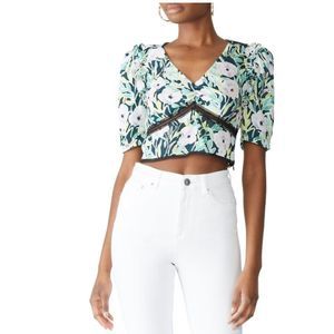 Saylor Tisha Pouf Sleeve Floral Crop Top Size M